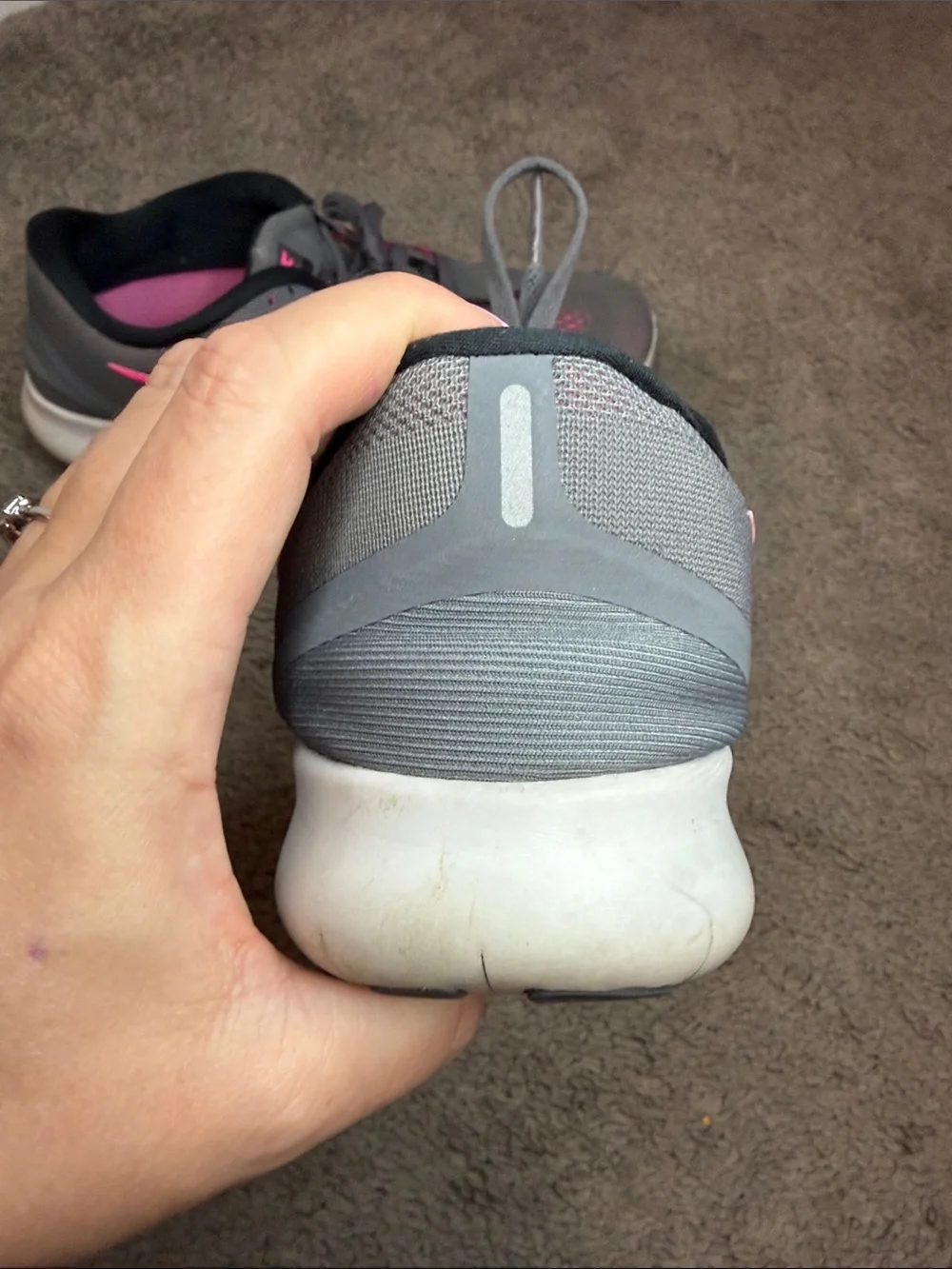 Nike Gray Athletic Sneakers with Pink Swoosh